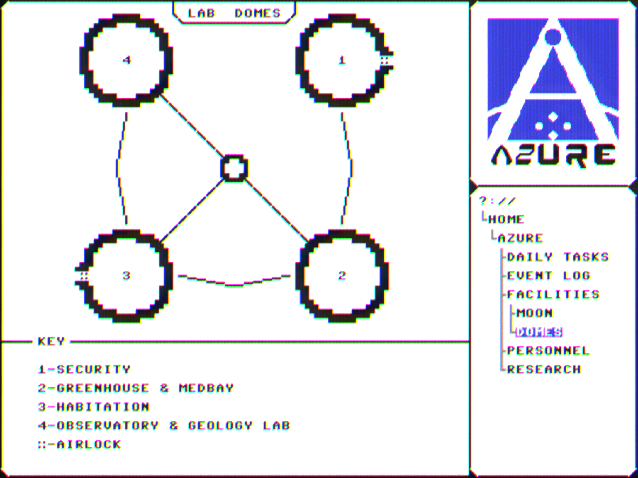 Map of the domes on the Azure Horizons moon base